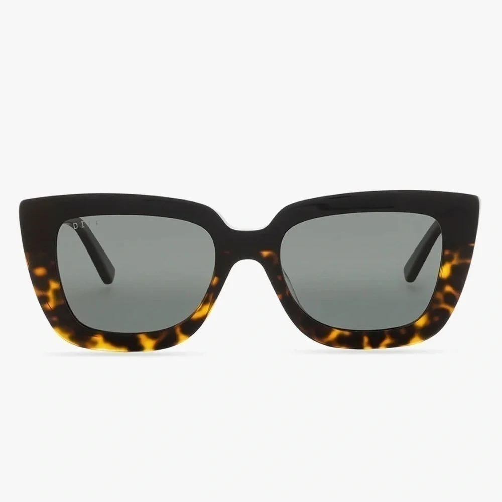 Brand New Diff Eyewear Runi Black Tortoise Grey Polarized Cat Eye Sunglasses